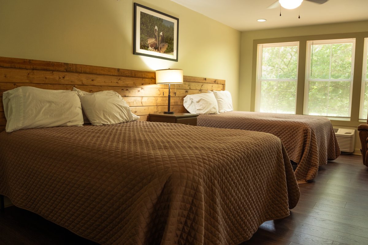 A hotel-style guest room at the Solomon Center