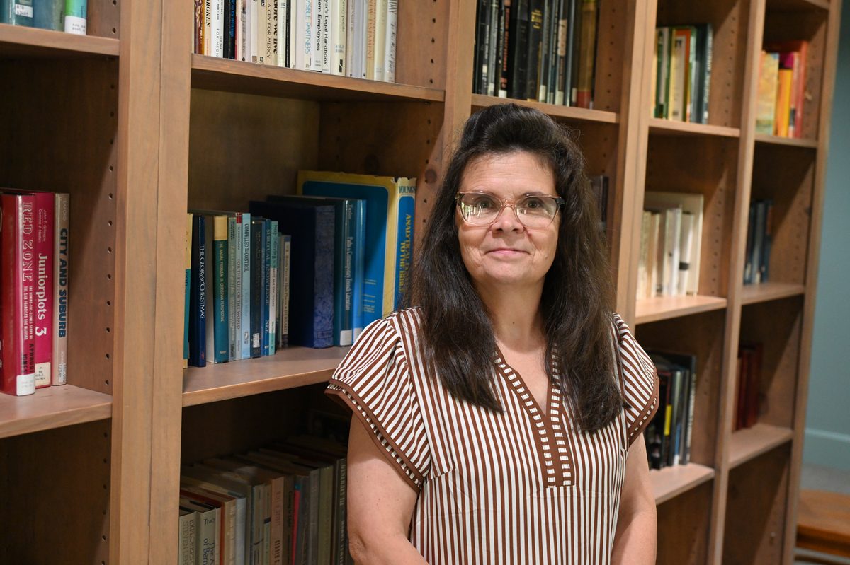 Guest Services Director Tammy Wyllie in the Lodge library